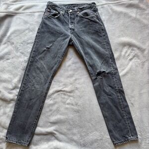 Levis 501 S Jeans Women 27x28 Black Gray Wash Button Fly Skinny Stretch Denim